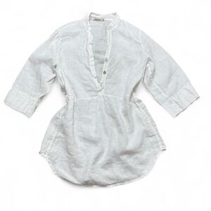 Laura Bianchi Luxury 100% Linen Popover Tunic White Cover Up Top